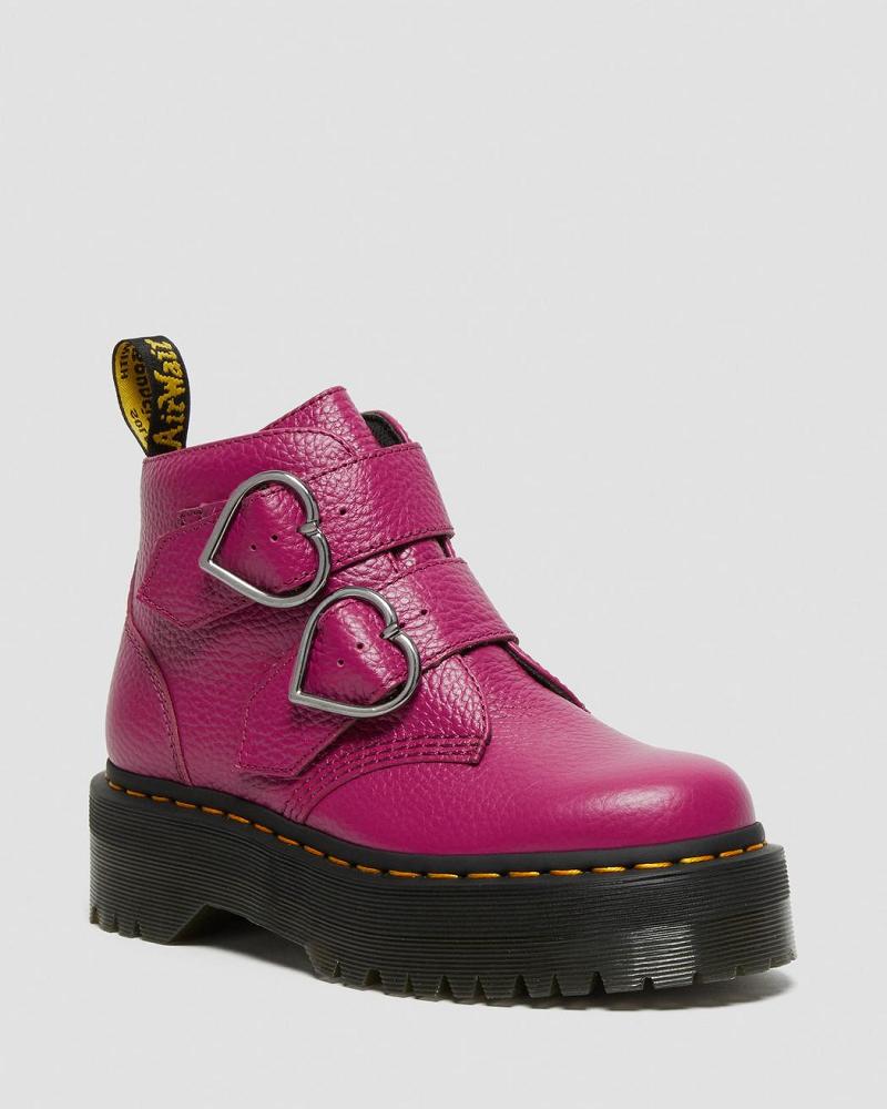 Dr Martens Devon Heart Læder Platform Støvler Dame Lyserød | DK 234DFM